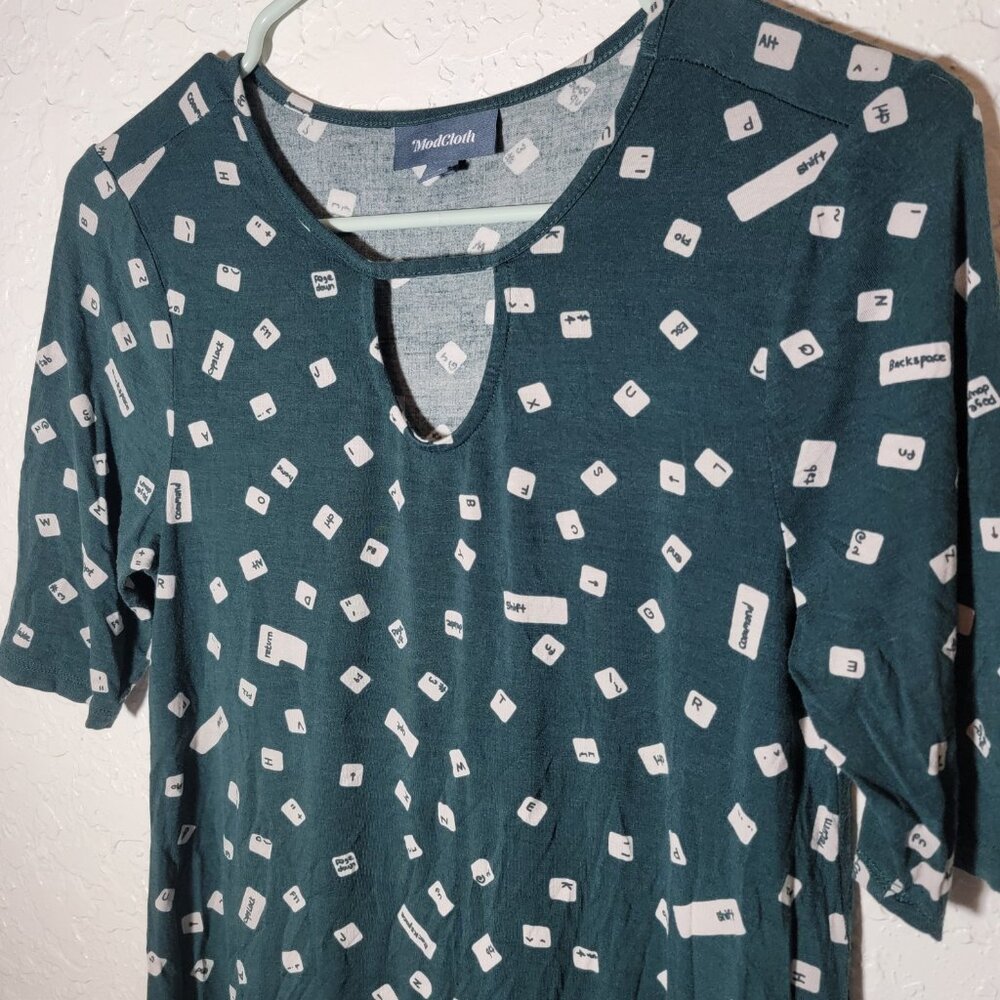 ModCloth Novelty Keyboard Print Viscose Short Sleeve Jersey Knit Top - Size S